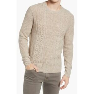 The Normal Brand Mens Kennedy Wool Blend Crewneck Sweater Cable Knit Stone XL